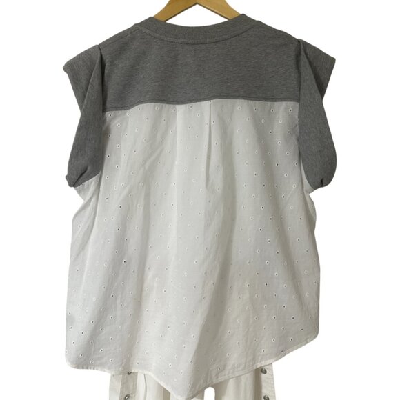 3.1 Phillip Lim Rolled Sleeve Mix Media Eyelet Tiered Cotton Midi Dress Size L - Picture 12 of 16